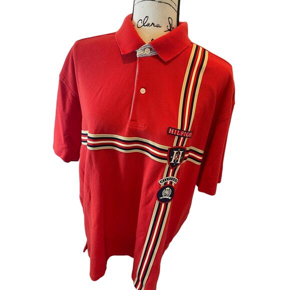 Y2K 90'S TOMMY HILFIGER POLO SHIRT LYON CREST EMBROIDERED PATCHES SZ XL ICONIC - Picture 14 of 16